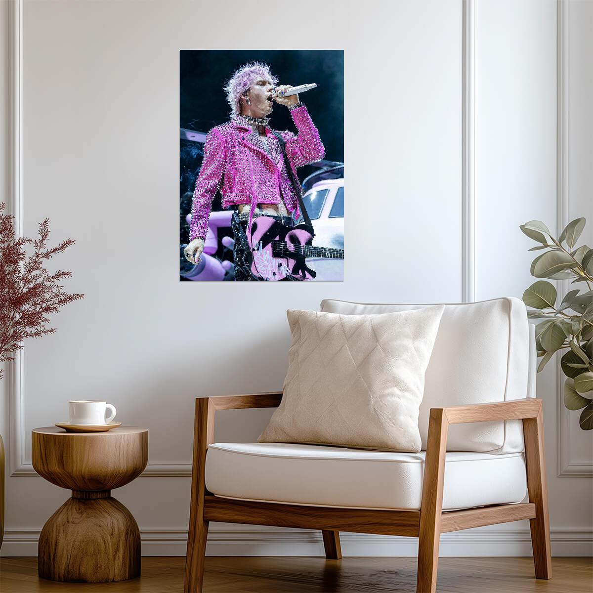 Machine Gun Kelly Pink Spiked Jacket | Live Performance Photo | Pop Punk Poster - Music Poster