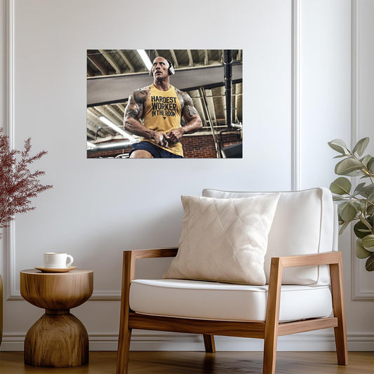 Dwayne Johnson Hardest Worker | Gym Motivation Poster | Fitness Wall Art - Sports Poster