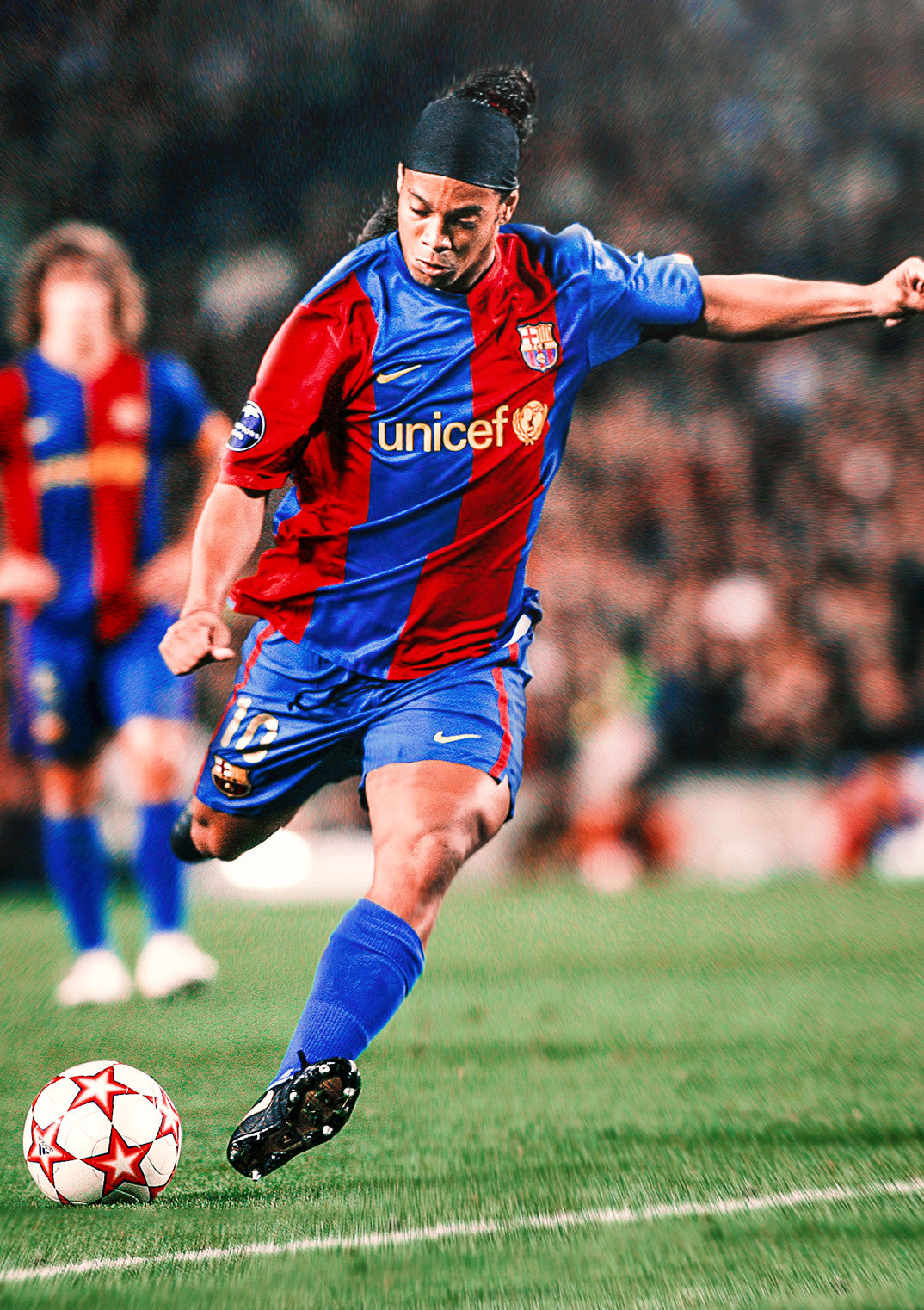 Ronaldinho Barcelona Kicking Ball | Soccer Legend Poster | Action Shot Sports Art - Sports Poster