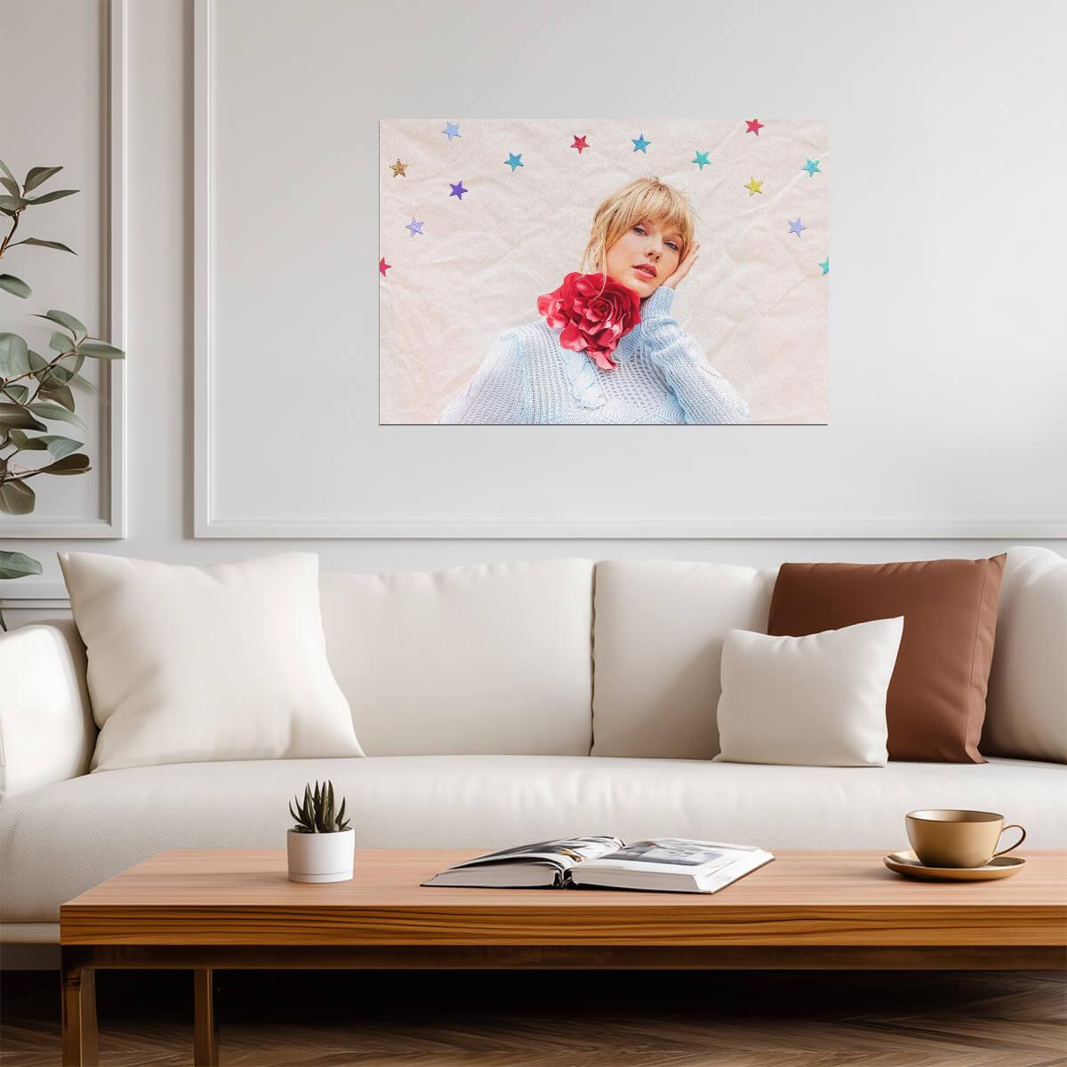 Taylor Swift Blue Sweater Portrait | Whimsical Star Art Print | Music Celebrity Poster - Music Poster