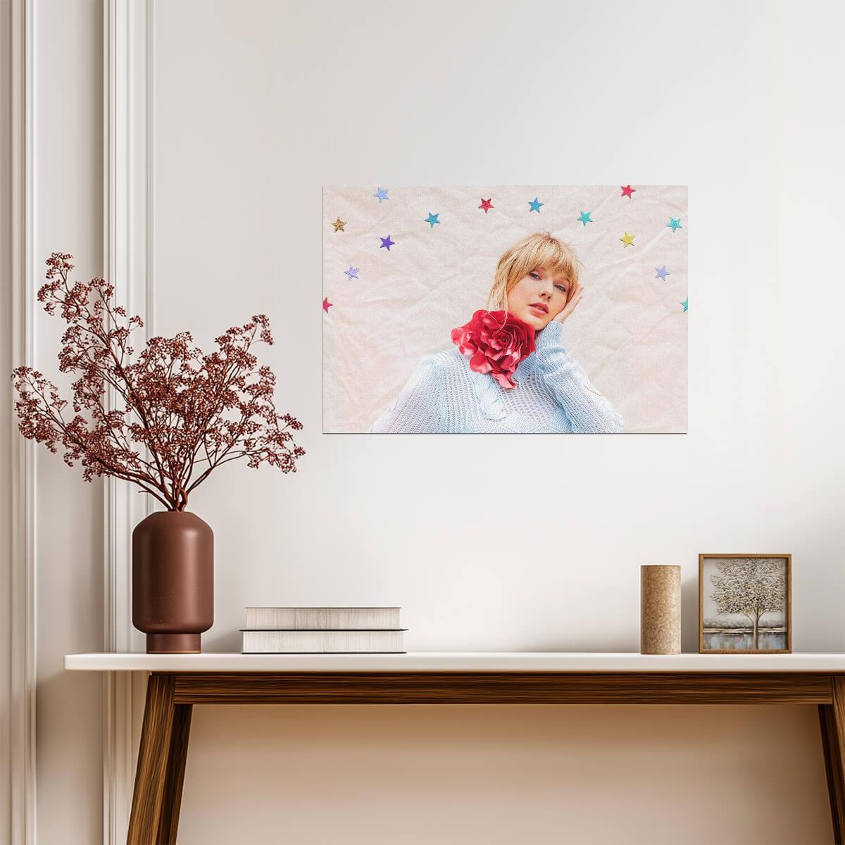 Taylor Swift Blue Sweater Portrait | Whimsical Star Art Print | Music Celebrity Poster - Music Poster