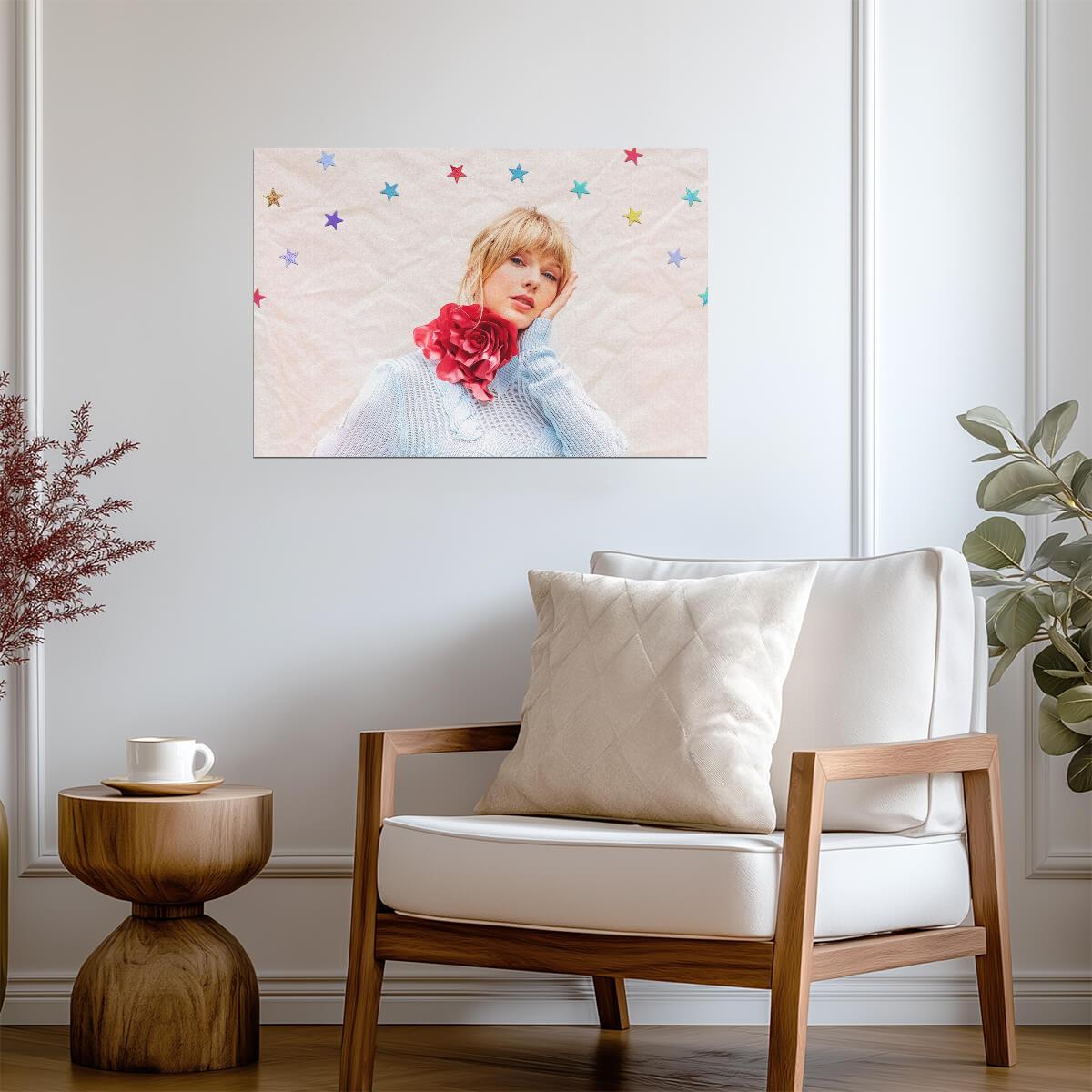 Taylor Swift Blue Sweater Portrait | Whimsical Star Art Print | Music Celebrity Poster - Music Poster