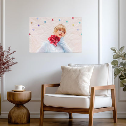 Taylor Swift Blue Sweater Portrait | Whimsical Star Art Print | Music Celebrity Poster - Music Poster