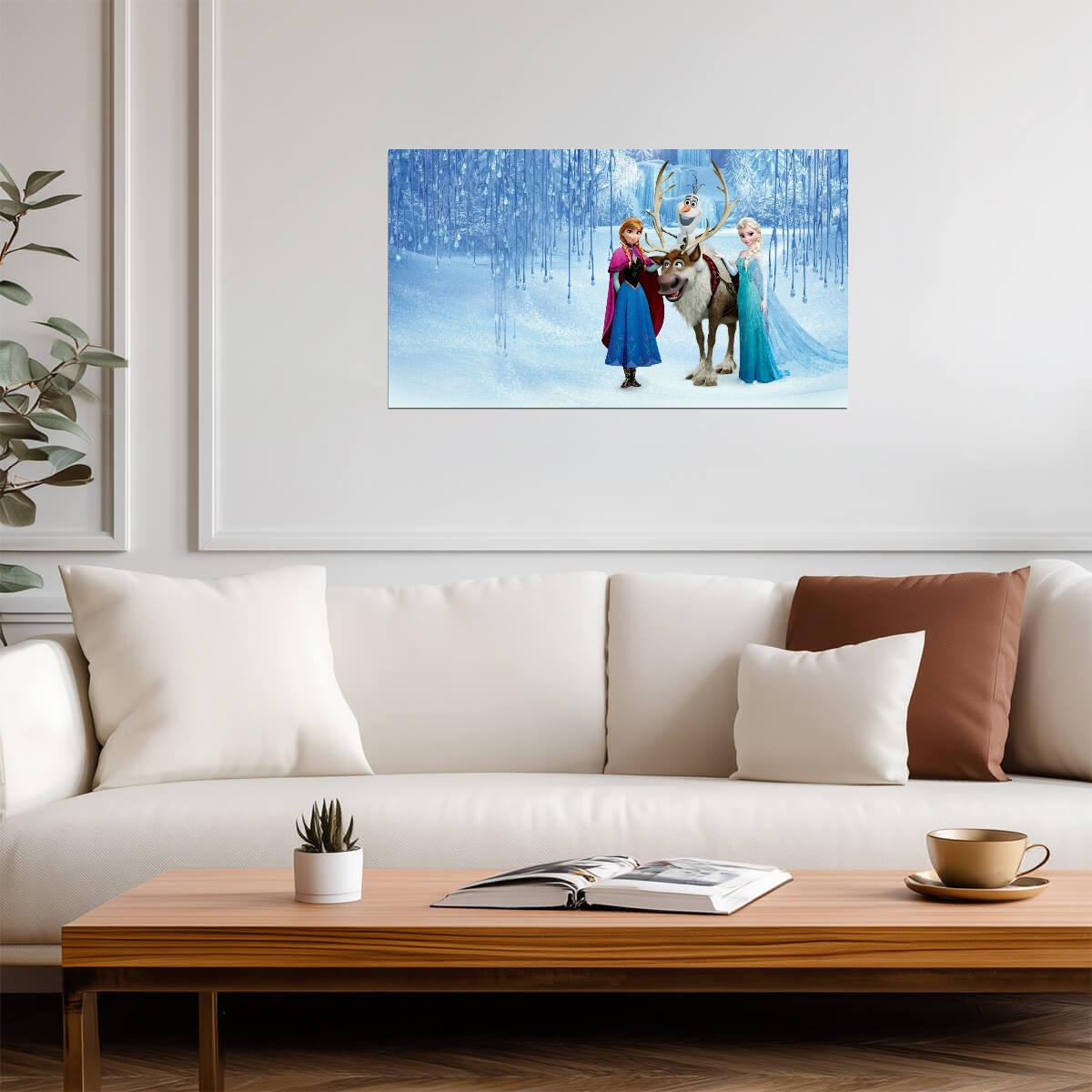 Disney Frozen Elsa & Anna with Olaf | Animated Movie Poster | Kids Room Nursery Decor - Movies & TV Poster