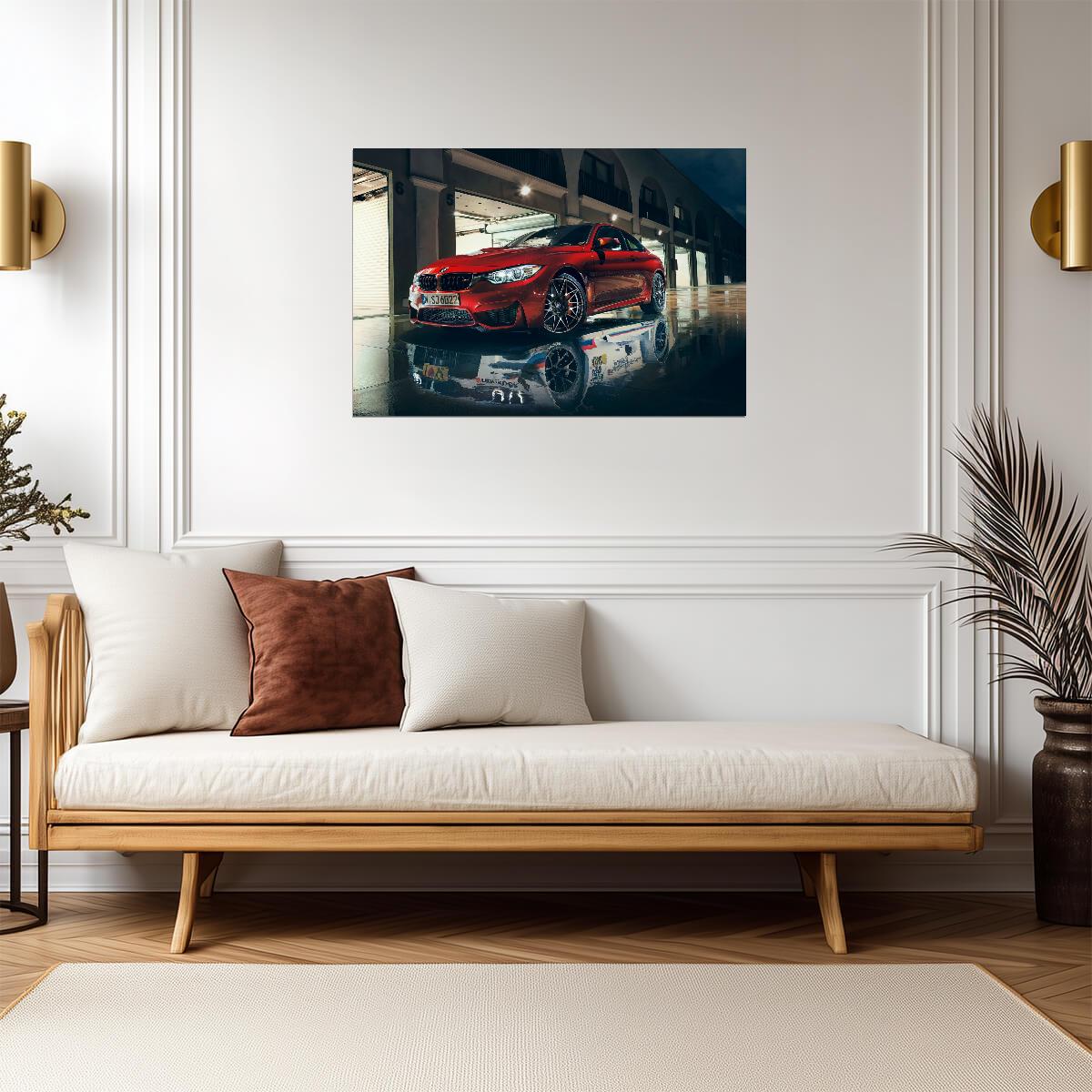 BMW M4 Coupe F82 | Red German Sports Car Poster | Performance Car Reflection Art - Cars Poster