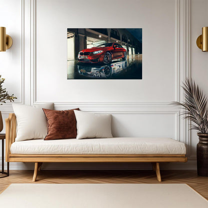 BMW M4 Coupe F82 | Red German Sports Car Poster | Performance Car Reflection Art - Cars Poster