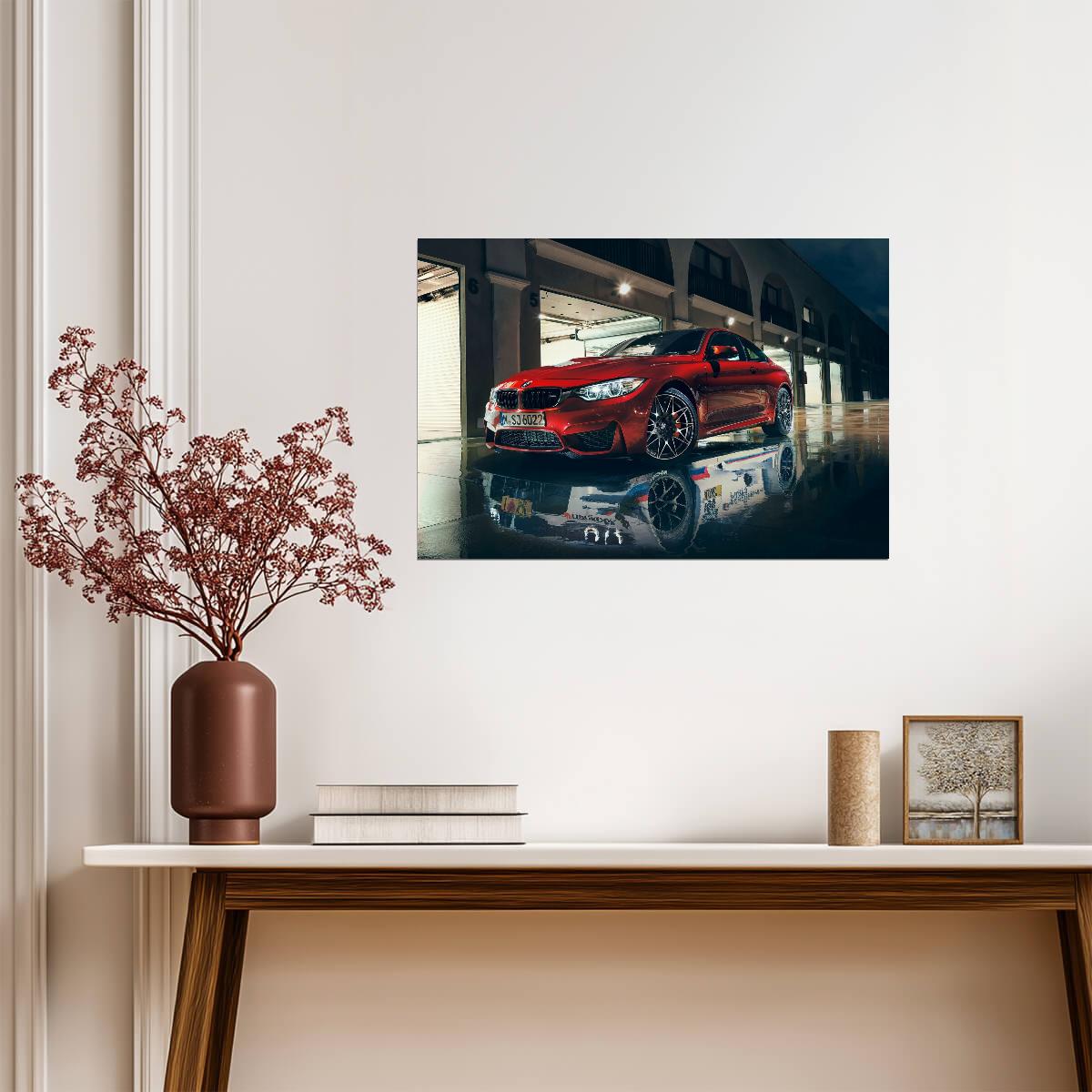 BMW M4 Coupe F82 | Red German Sports Car Poster | Performance Car Reflection Art - Cars Poster