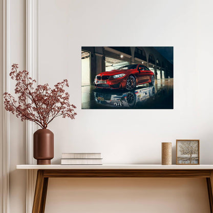 BMW M4 Coupe F82 | Red German Sports Car Poster | Performance Car Reflection Art - Cars Poster