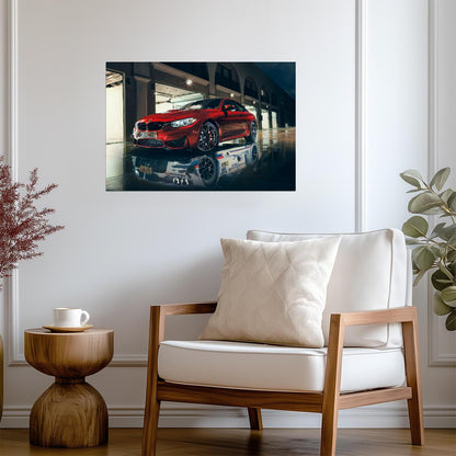BMW M4 Coupe F82 | Red German Sports Car Poster | Performance Car Reflection Art - Cars Poster