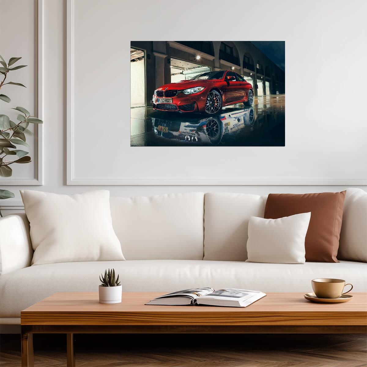 BMW M4 Coupe F82 | Red German Sports Car Poster | Performance Car Reflection Art - Cars Poster