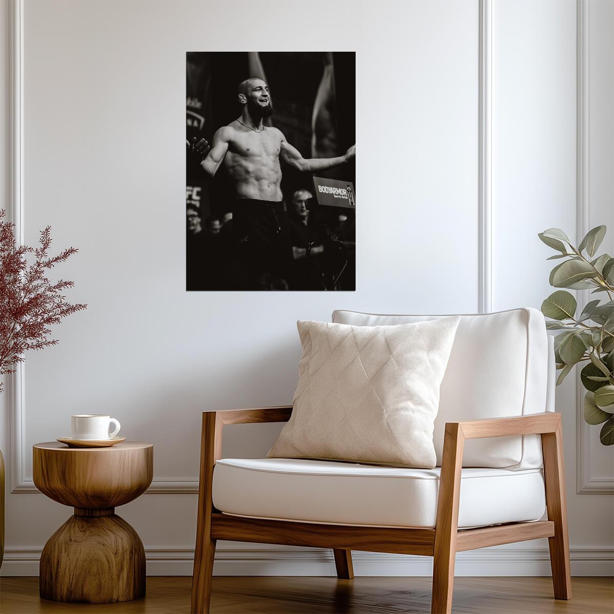 Khamzat Chimaev UFC Weigh-In | Black and White Poster | MMA Fighter Wall Art - Sports Poster