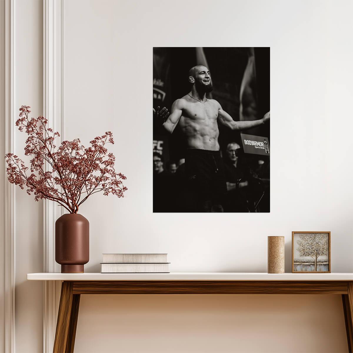 Khamzat Chimaev UFC Weigh-In | Black and White Poster | MMA Fighter Wall Art - Sports Poster