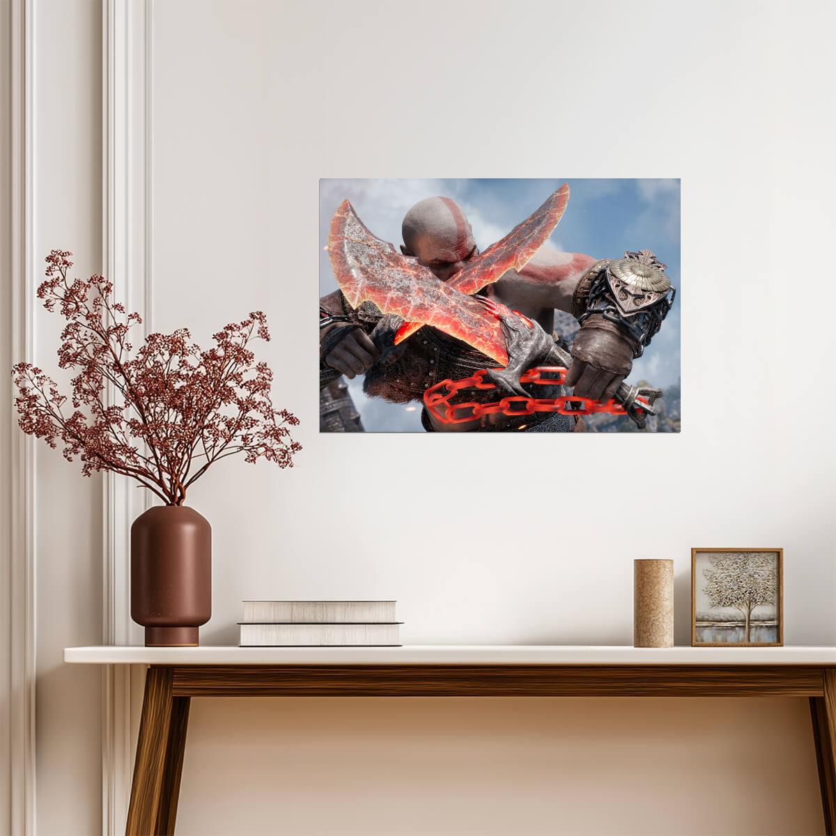 God of War Ragnarök Kratos Blades of Chaos | Action Combat Poster | Spartan Warrior Art - Video Games Poster