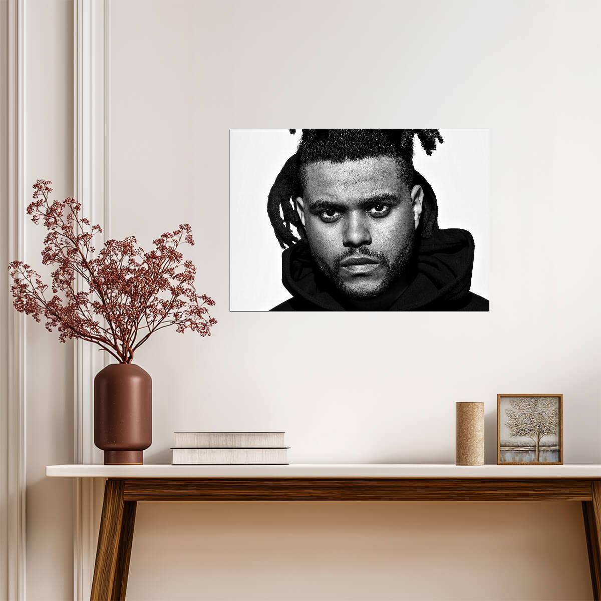 The Weeknd B&W Close Up | Dreadlocks Hairstyle Portrait | R&B Singer Poster - Music Poster