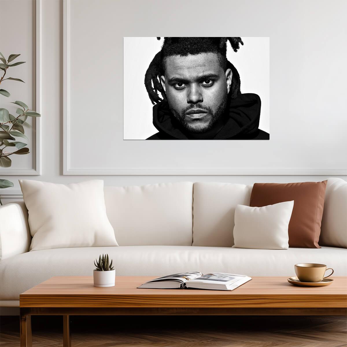 The Weeknd B&W Close Up | Dreadlocks Hairstyle Portrait | R&B Singer Poster - Music Poster