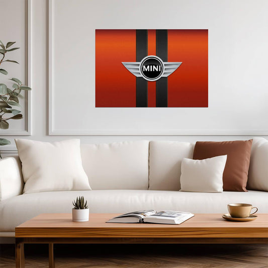 Mini Logo | Automotive Brand Emblem Poster | Orange & Black Graphic Art - Cars Poster
