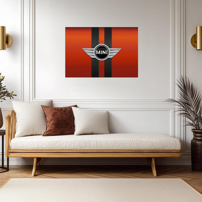Mini Logo | Automotive Brand Emblem Poster | Orange & Black Graphic Art - Cars Poster