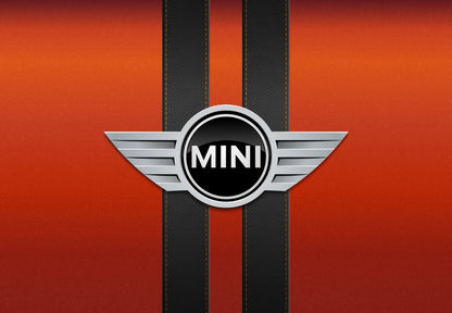 Mini Logo | Automotive Brand Emblem Poster | Orange & Black Graphic Art - Cars Poster