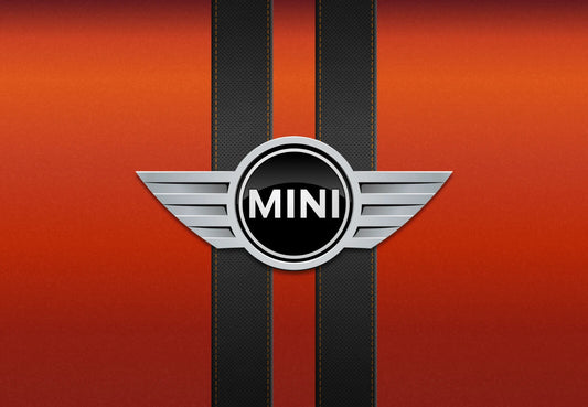 Mini Logo | Automotive Brand Emblem Poster | Orange & Black Graphic Art - Cars Poster
