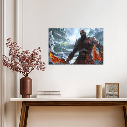 God of War Kratos with Blades of Chaos | Painted Style Art Poster | Norse Mythology Game Decor - Video Games Poster