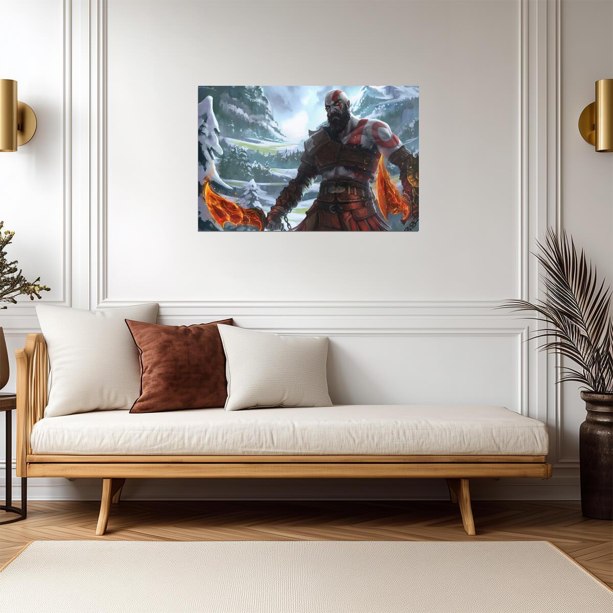 God of War Kratos with Blades of Chaos | Painted Style Art Poster | Norse Mythology Game Decor - Video Games Poster
