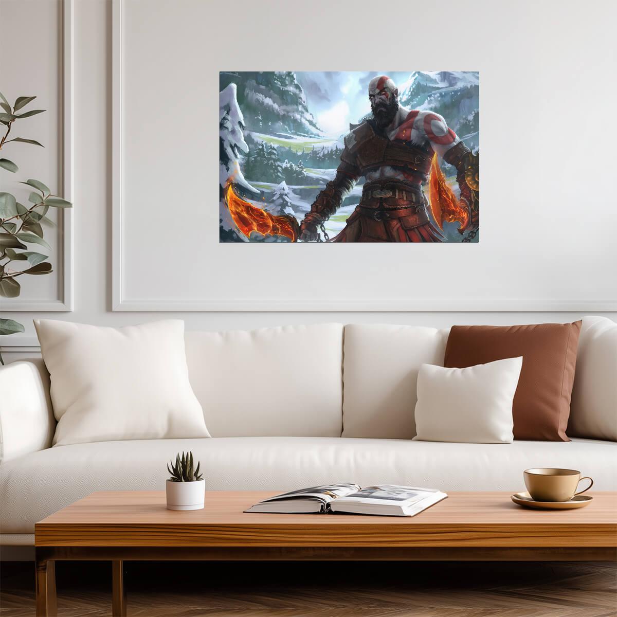 God of War Kratos with Blades of Chaos | Painted Style Art Poster | Norse Mythology Game Decor - Video Games Poster