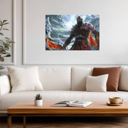 God of War Kratos with Blades of Chaos | Painted Style Art Poster | Norse Mythology Game Decor - Video Games Poster