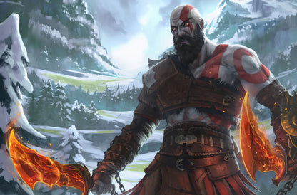 God of War Kratos with Blades of Chaos | Painted Style Art Poster | Norse Mythology Game Decor - Video Games Poster