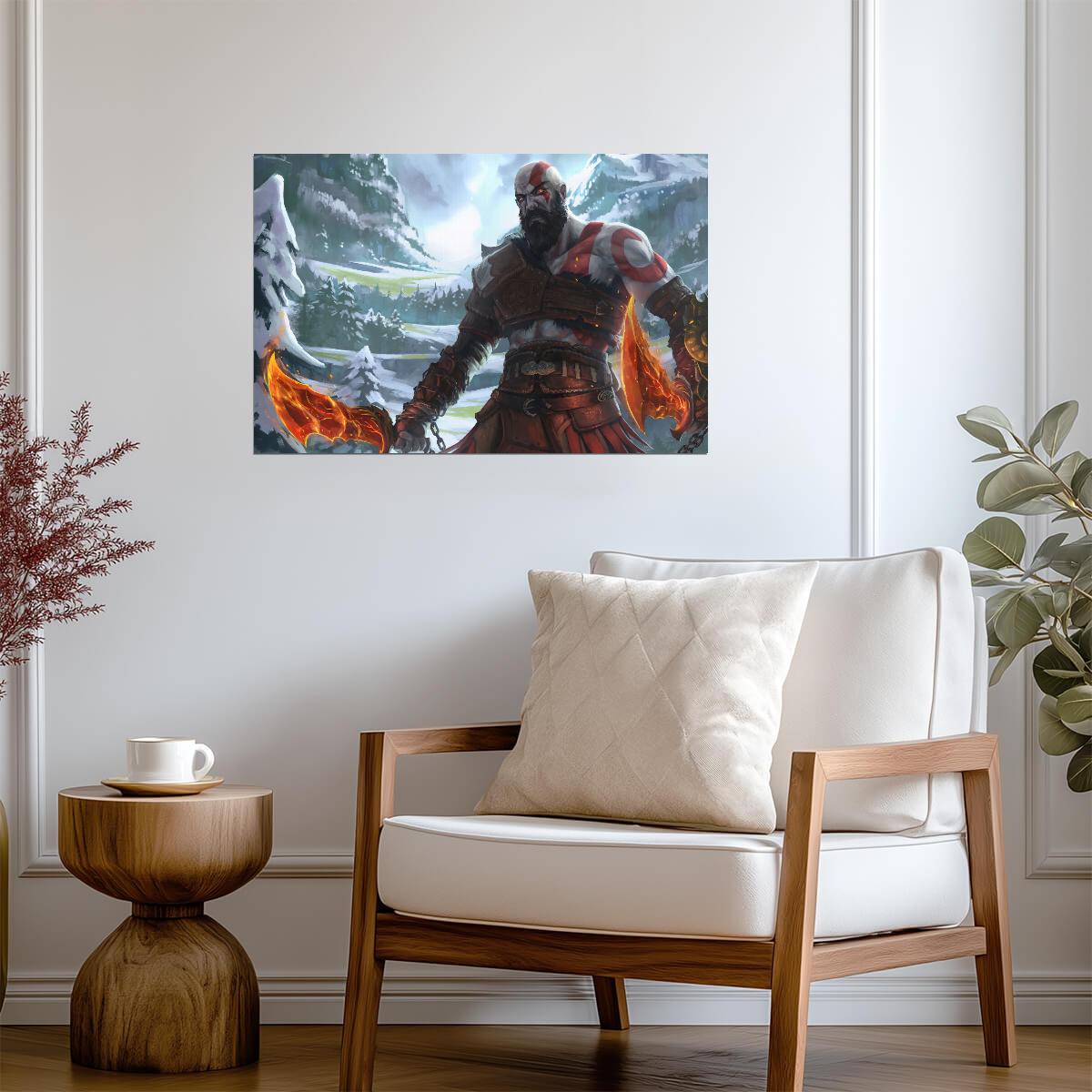 God of War Kratos with Blades of Chaos | Painted Style Art Poster | Norse Mythology Game Decor - Video Games Poster