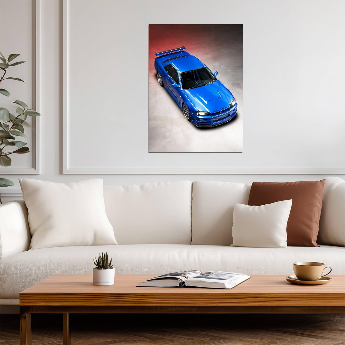 Nissan Skyline GT-R R34 | Bayside Blue JDM Legend Poster | Japanese Sports Car Studio Shot - Cars Poster