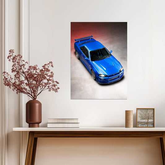 Nissan Skyline GT-R R34 | Bayside Blue JDM Legend Poster | Japanese Sports Car Studio Shot - Cars Poster