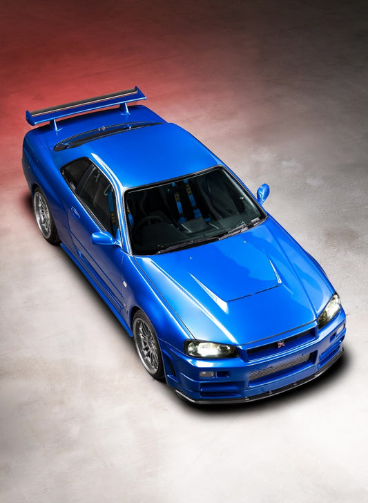 Nissan Skyline GT-R R34 | Bayside Blue JDM Legend Poster | Japanese Sports Car Studio Shot - Cars Poster