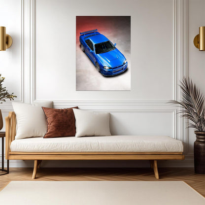 Nissan Skyline GT-R R34 | Bayside Blue JDM Legend Poster | Japanese Sports Car Studio Shot - Cars Poster