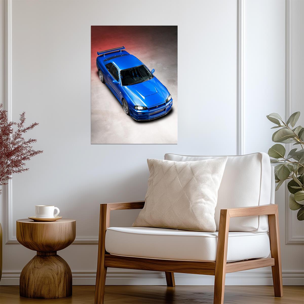Nissan Skyline GT-R R34 | Bayside Blue JDM Legend Poster | Japanese Sports Car Studio Shot - Cars Poster
