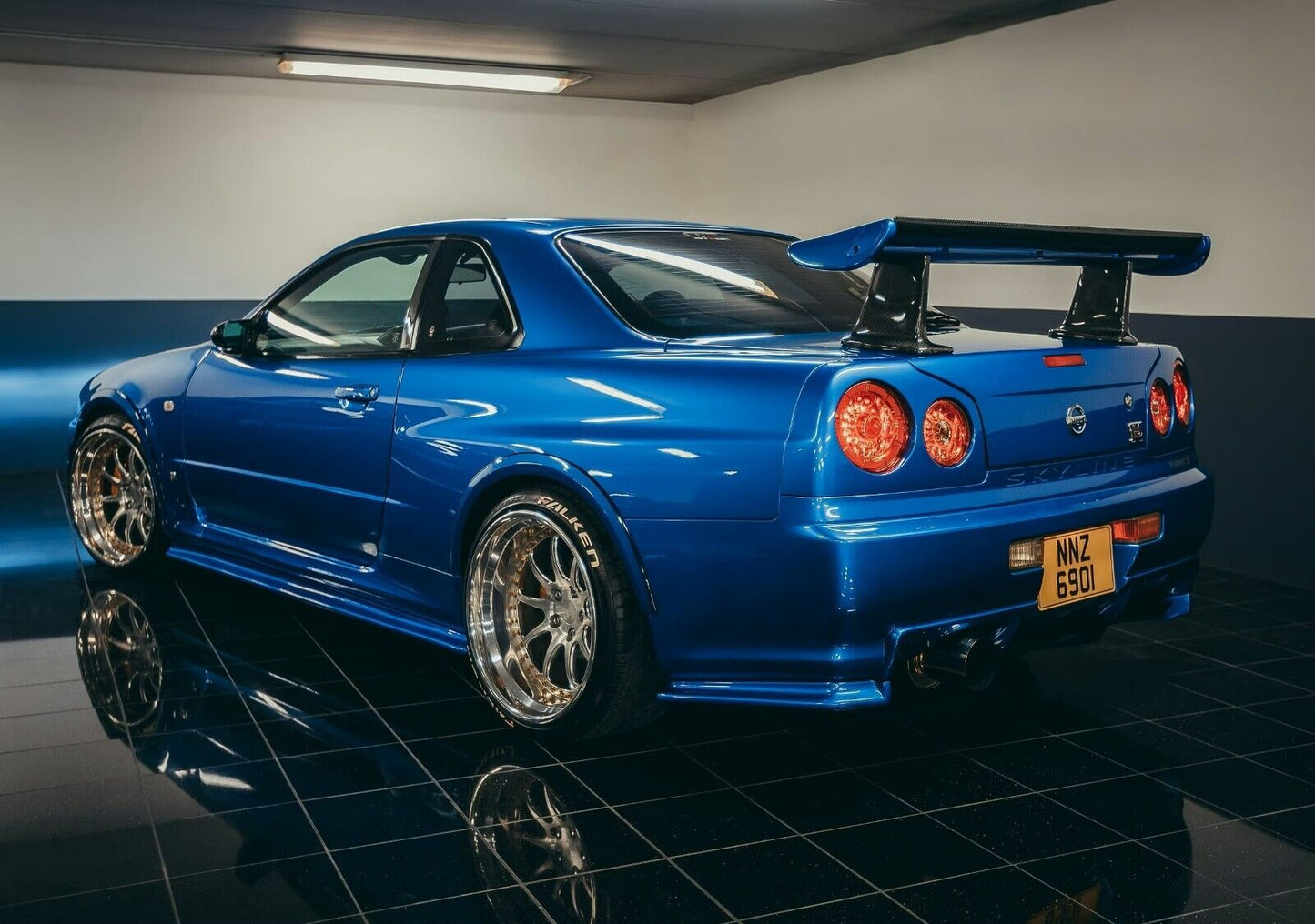 Nissan Skyline GT-R R34 Rear View | Bayside Blue JDM Poster | Custom Tuner Car Garage Art - Cars Poster