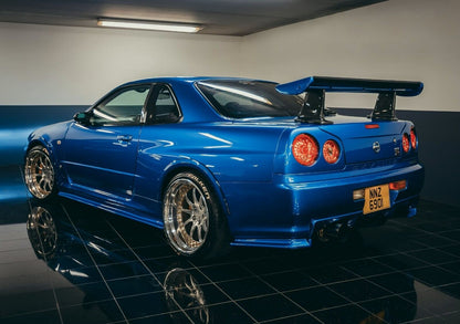 Nissan Skyline GT-R R34 Rear View | Bayside Blue JDM Poster | Custom Tuner Car Garage Art - Cars Poster