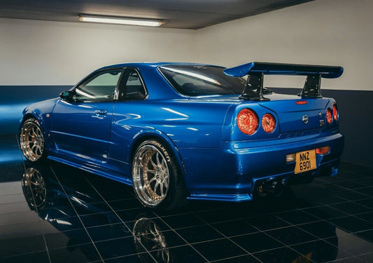 Nissan Skyline GT-R R34 Rear View | Bayside Blue JDM Poster | Custom Tuner Car Garage Art - Cars Poster