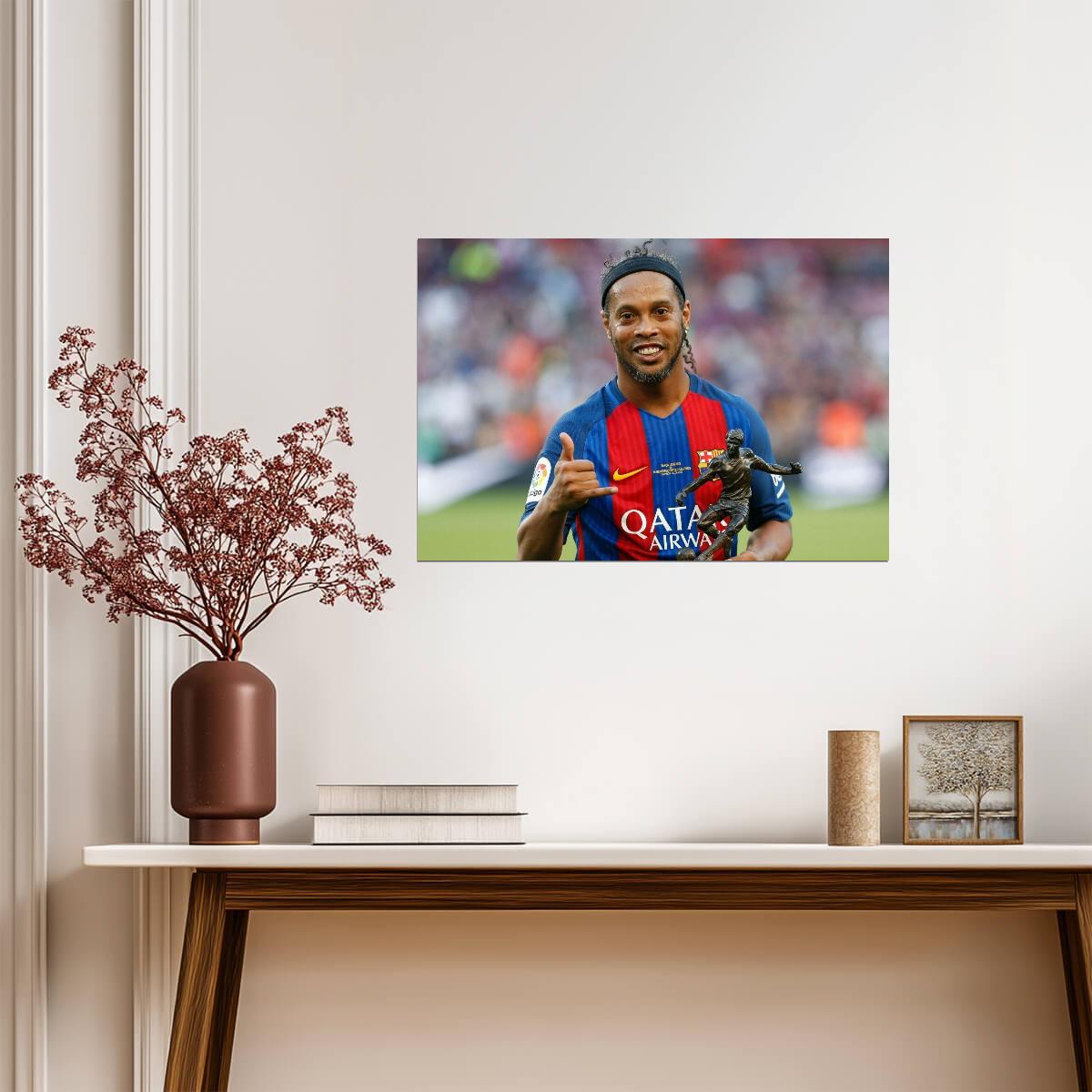 Ronaldinho Close Up Portrait | Barcelona Soccer Legend | Sports Poster - Sports Poster