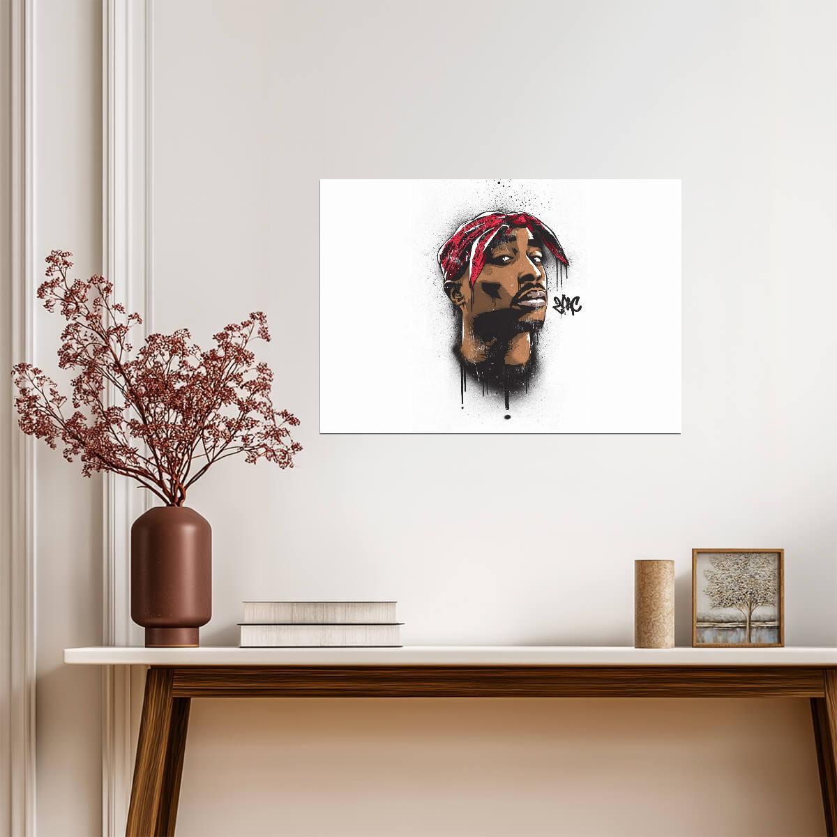 Tupac Shakur Stylized Art | Red Bandana Graffiti Print | 2Pac Hip Hop Legend Poster - Music Poster