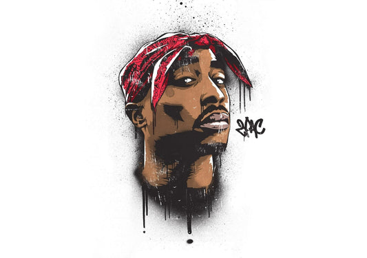 Tupac Shakur Stylized Art | Red Bandana Graffiti Print | 2Pac Hip Hop Legend Poster - Music Poster