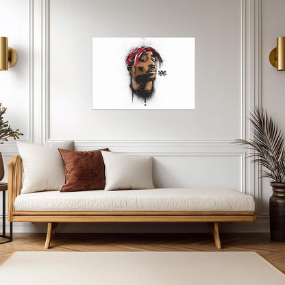 Tupac Shakur Stylized Art | Red Bandana Graffiti Print | 2Pac Hip Hop Legend Poster - Music Poster