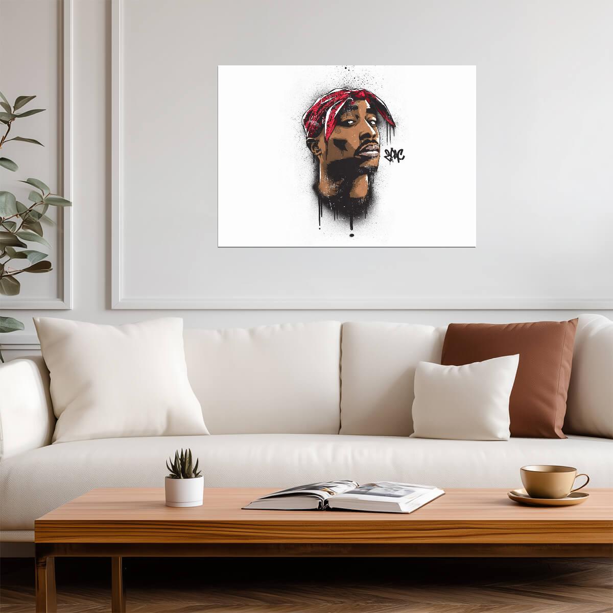 Tupac Shakur Stylized Art | Red Bandana Graffiti Print | 2Pac Hip Hop Legend Poster - Music Poster
