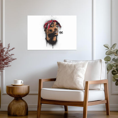Tupac Shakur Stylized Art | Red Bandana Graffiti Print | 2Pac Hip Hop Legend Poster - Music Poster