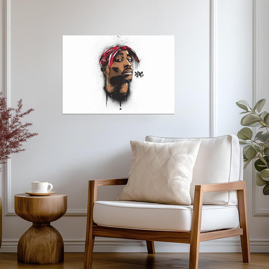 Tupac Shakur Stylized Art | Red Bandana Graffiti Print | 2Pac Hip Hop Legend Poster - Music Poster