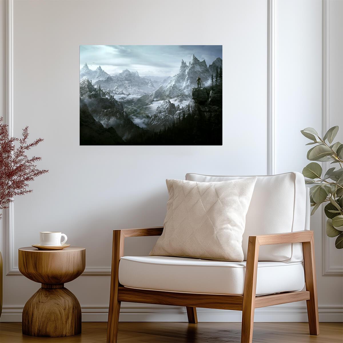 Skyrim Epic Mountain Vista | Dragonborn Overlook Poster | Fantasy RPG Landscape Art - Video Games Poster