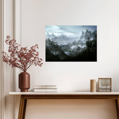 Skyrim Epic Mountain Vista | Dragonborn Overlook Poster | Fantasy RPG Landscape Art - Video Games Poster