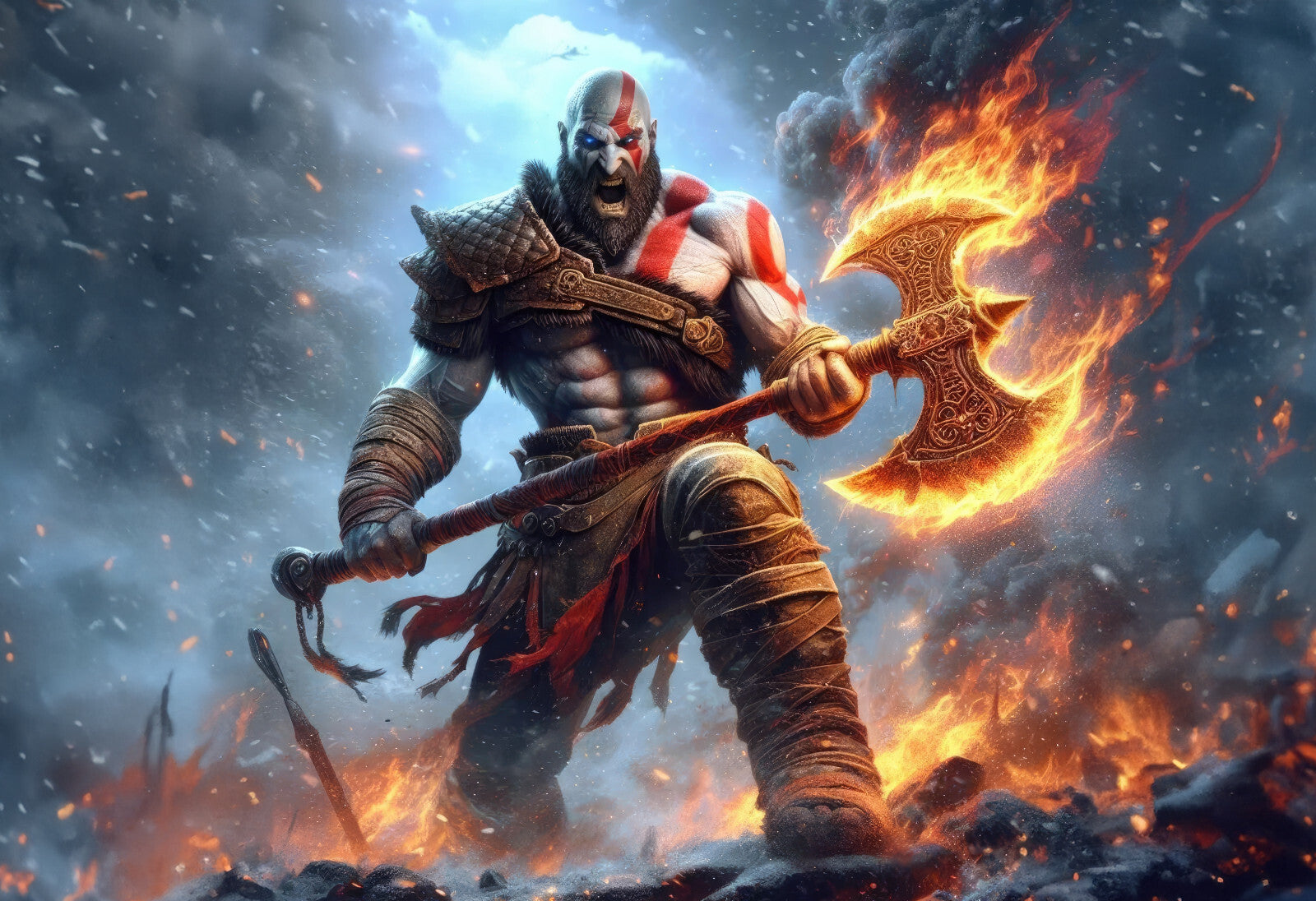 God of War Kratos Raging Fury | Norse Mythology Poster | Spartan Battle Art - Video Games Poster