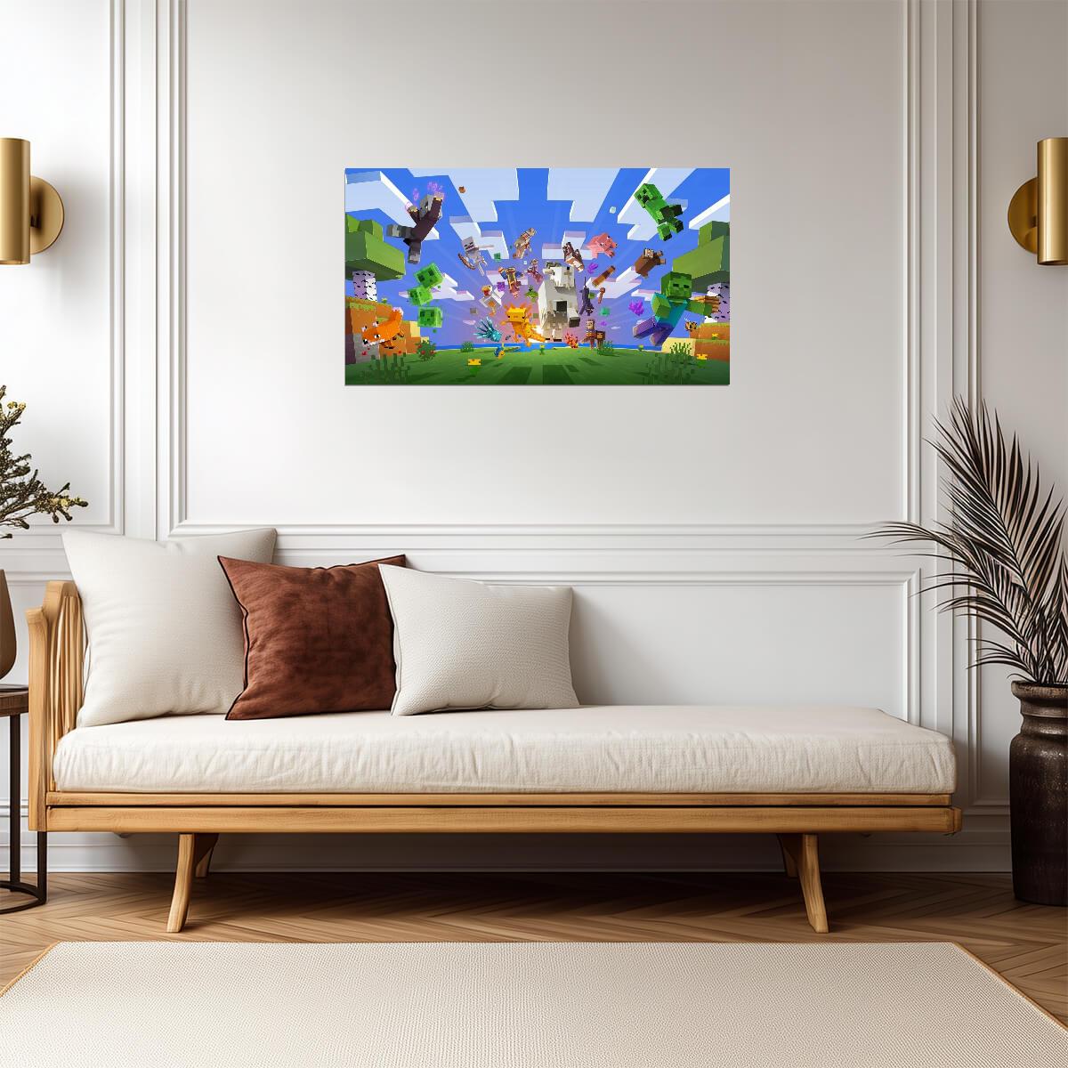 Minecraft Mob Variety Poster | Creeper Zombie Pig & More | Sandbox Game Wall Decor - Video Games Poster