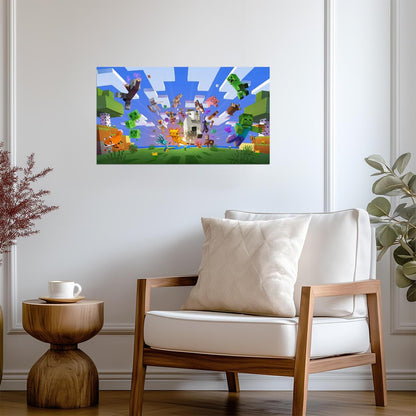 Minecraft Mob Variety Poster | Creeper Zombie Pig & More | Sandbox Game Wall Decor - Video Games Poster