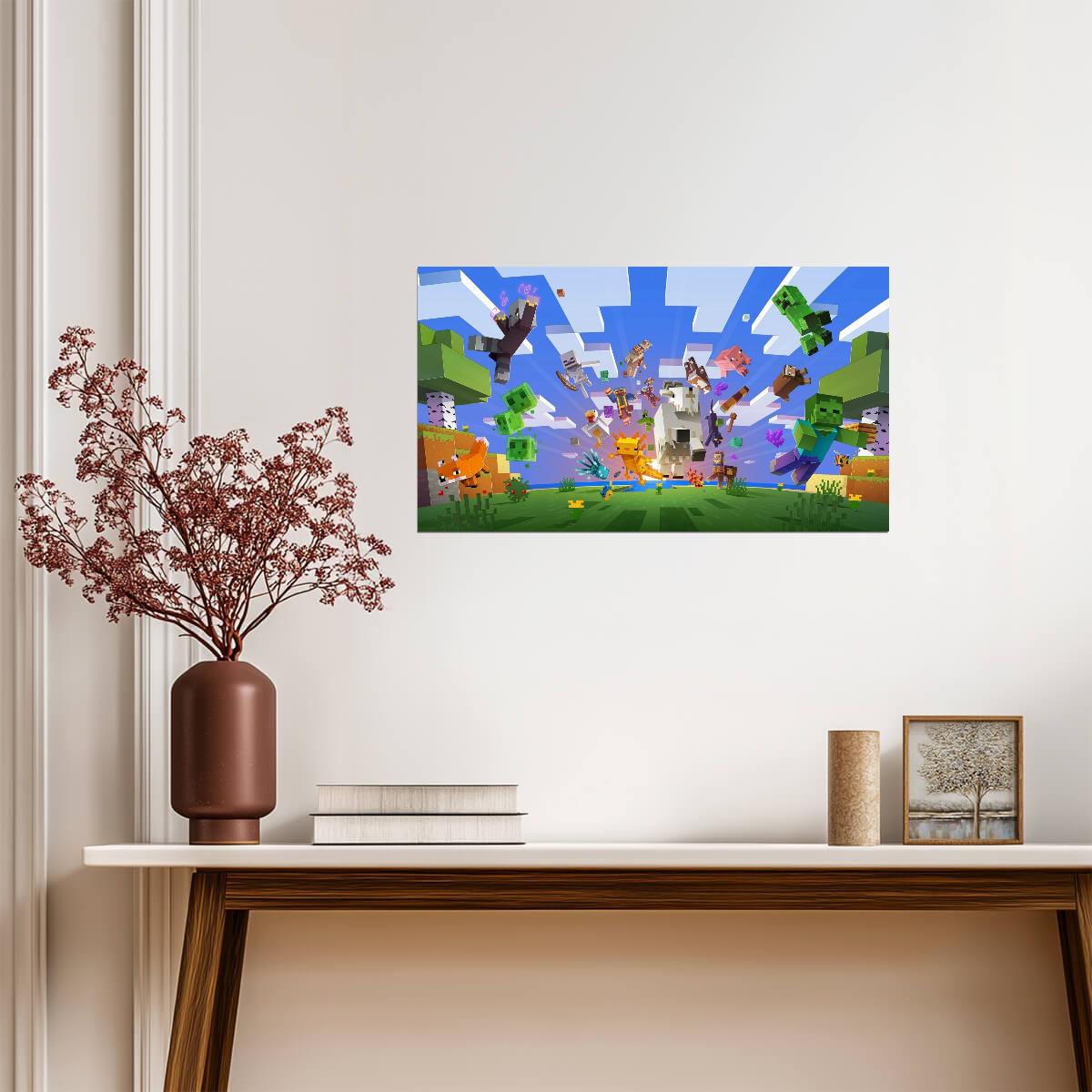 Minecraft Mob Variety Poster | Creeper Zombie Pig & More | Sandbox Game Wall Decor - Video Games Poster